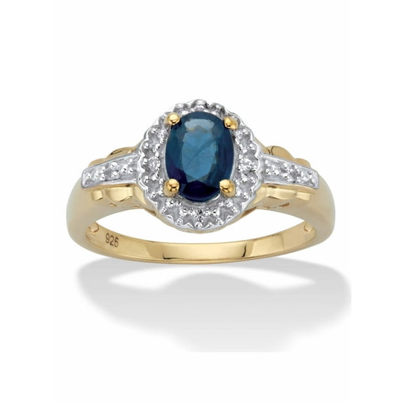 PalmBeach Jewelry Oval-Cut Genuine Blue Sapphire or Green Peridot and White Topaz Halo Cocktail Ring in Yellow Gold-Plated or Sterling Silver