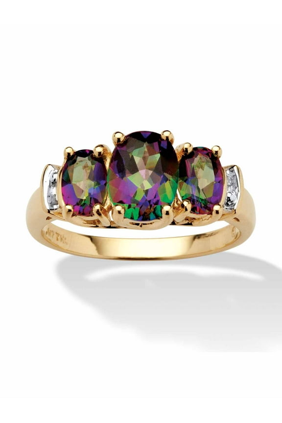 Oval-Cut Genuine Fire Topaz and Diamond Accent 3-Stone Ring 2.75 TCW in 10k Yellow Gold