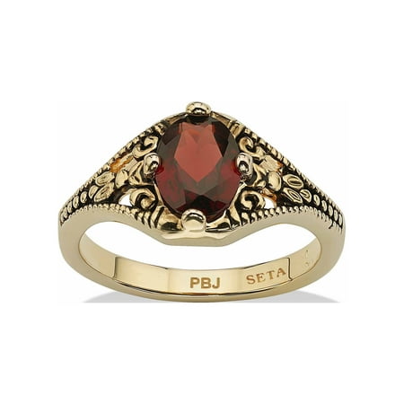 PalmBeach Jewelry Oval-Cut Genuine Garnet Vintage-Style Ring 1.40 TCW Yellow Gold-Plated
