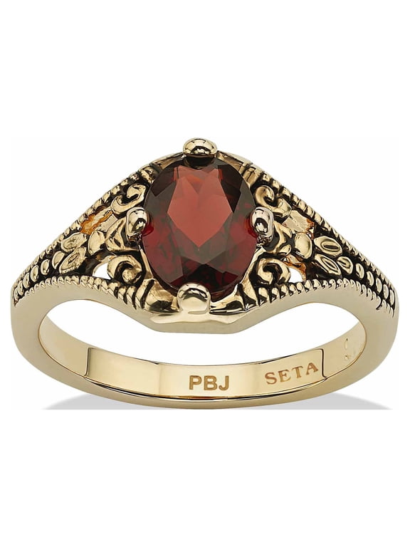 Oval-Cut Genuine Garnet Vintage-Style Ring 1.40 TCW Yellow Gold-Plated