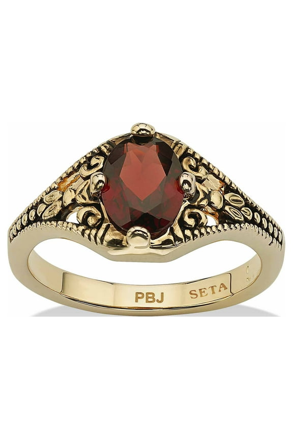 Oval-Cut Genuine Garnet Vintage-Style Ring 1.40 TCW Yellow Gold-Plated