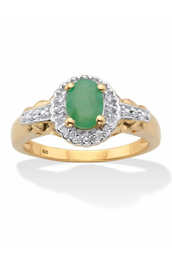 Oval-Cut Genuine Green Emerald and White Topaz Halo Ring .97 TCW Gold-Plated or Sterling Silver