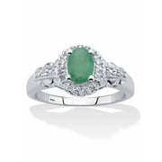 PALMBEACH JEWELRY Oval-Cut Genuine Green Emerald and White Topaz Halo Ring .97 TCW Gold-Plated or Sterling Silver