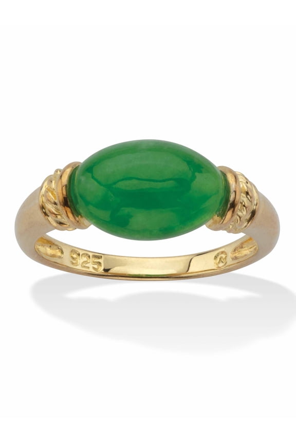 Oval Cut Genuine Green Jade Ring .12 TCW 14k Gold-Plated Sterling Silver