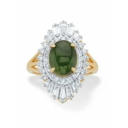 PalmBeach Jewelry Oval-Cut Genuine Green Jade and Baguette-Cut Cubic Zirconia Ballerina Ring 1.57 TCW Gold-Plated