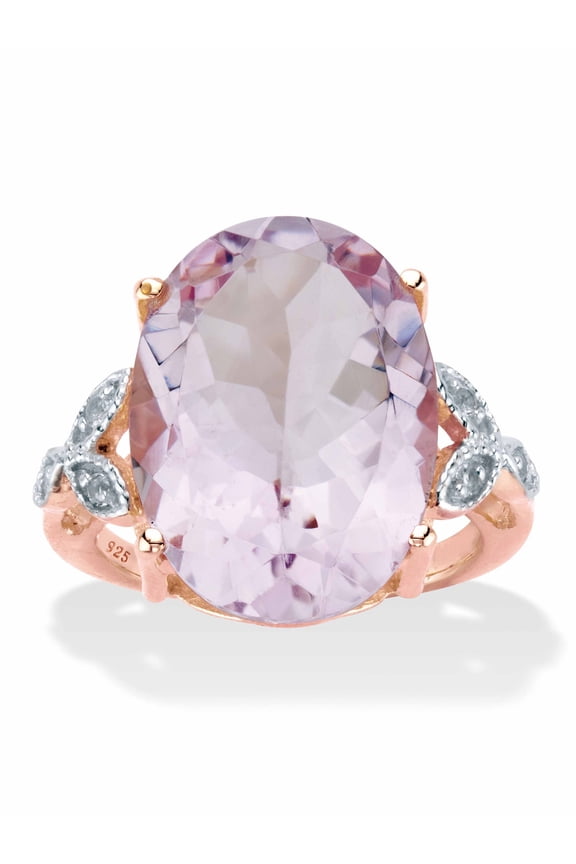 Oval-Cut Genuine Pink Amethyst and White Topaz Two-Tone Cocktail Ring 10.93 TCW 14k Rose Gold-plated Sterling Silver