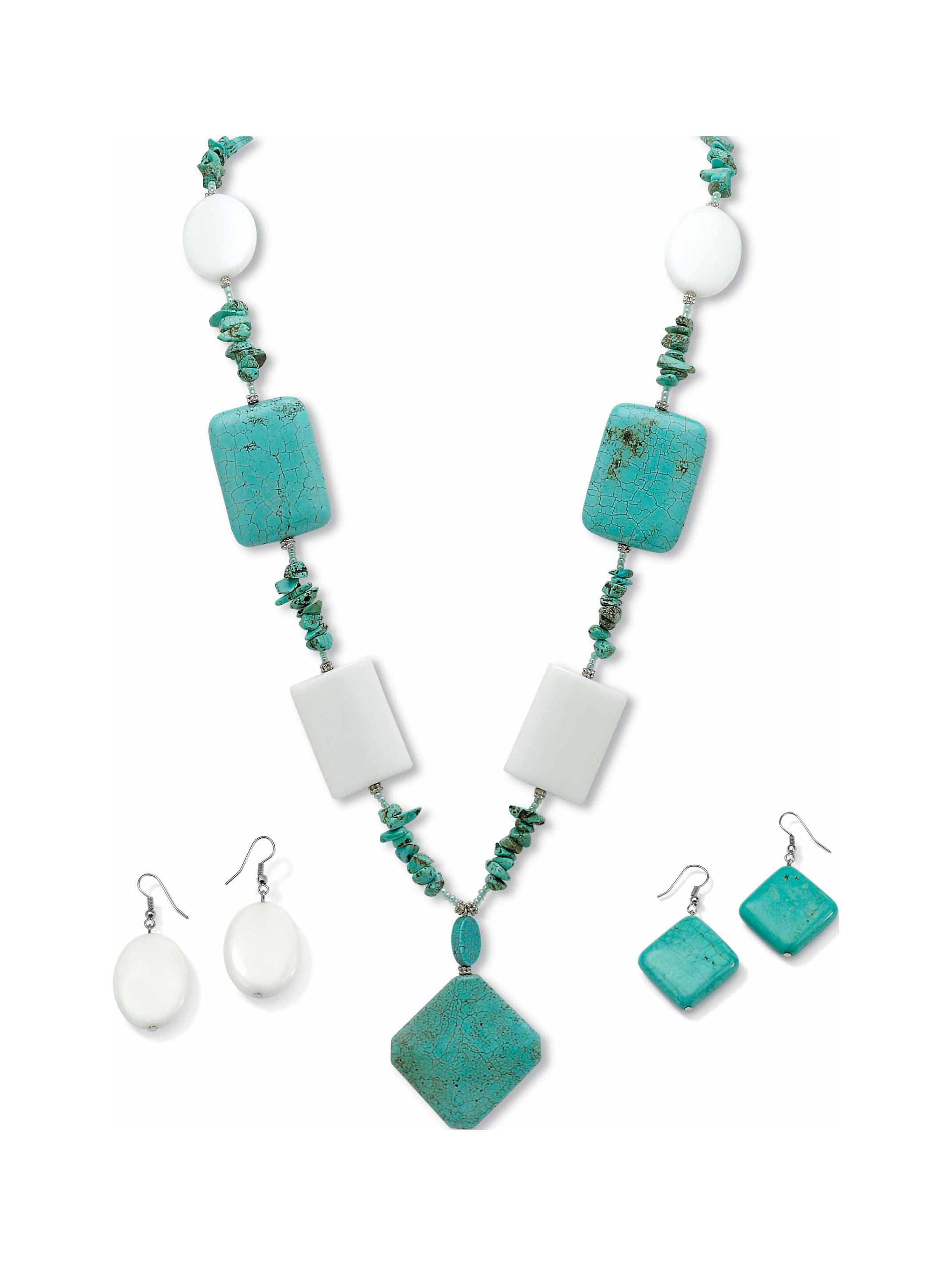 PalmBeach Jewelry OvalCut Genuine Turquoise Silvertone AntiqueFinish