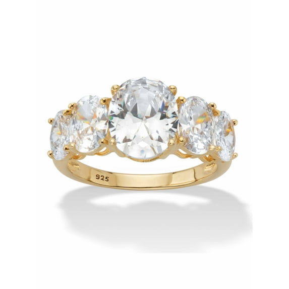 PalmBeach Jewelry Oval-Cut Graduated Cubic Zirconia 5-Stone Ring 5.06 TCW in 14k Gold-plated Sterling Silver