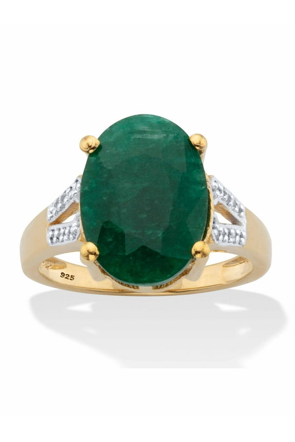 Oval-Cut Green Emerald and White Topaz Two-Tone Split-Shank Cocktail Ring 8.46 TCW Gold-Plated Sterling Silver