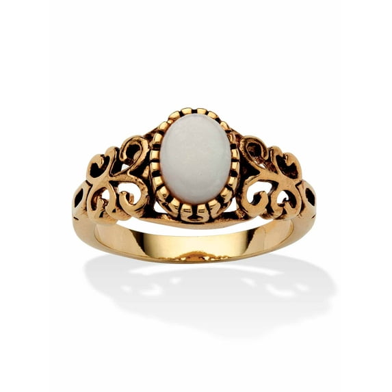 PalmBeach Jewelry Oval-Cut Opal Scroll Ring in Antiqued Gold-Plated