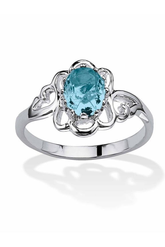 Oval-Cut Open Scrollwork Simulated Birthstone Ring in Sterling Silver
