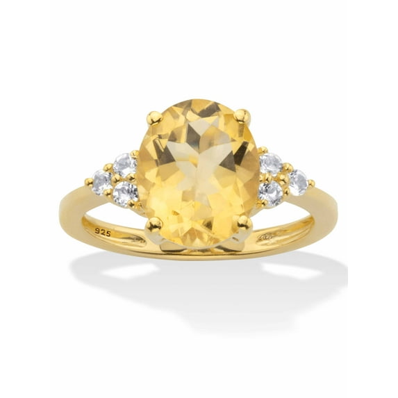 PalmBeach Jewelry Oval-Cut Purple Amethyst Yellow Citrine or Blue Topaz with White Topaz Two Tone Ring 14k Gold-Plated Sterling Silver