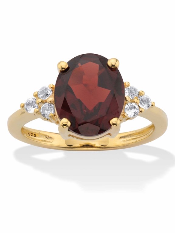 Oval-Cut Purple Amethyst Yellow Citrine or Blue Topaz with White Topaz Two Tone Ring 14k Gold-Plated Sterling Silver