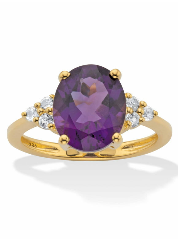 PalmBeach Jewelry Oval-Cut Purple Amethyst Yellow Citrine or Blue Topaz with White Topaz Two Tone Ring 14k Gold-Plated Sterling Silver