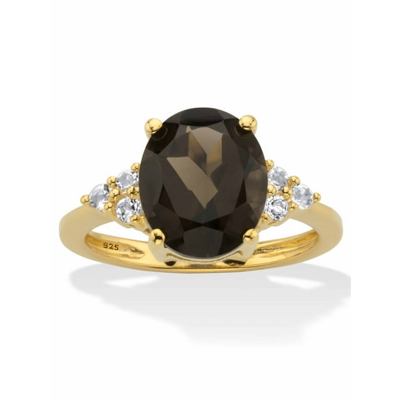 PalmBeach Jewelry Oval-Cut Purple Amethyst Yellow Citrine or Blue Topaz with White Topaz Two Tone Ring 14k Gold-Plated Sterling Silver