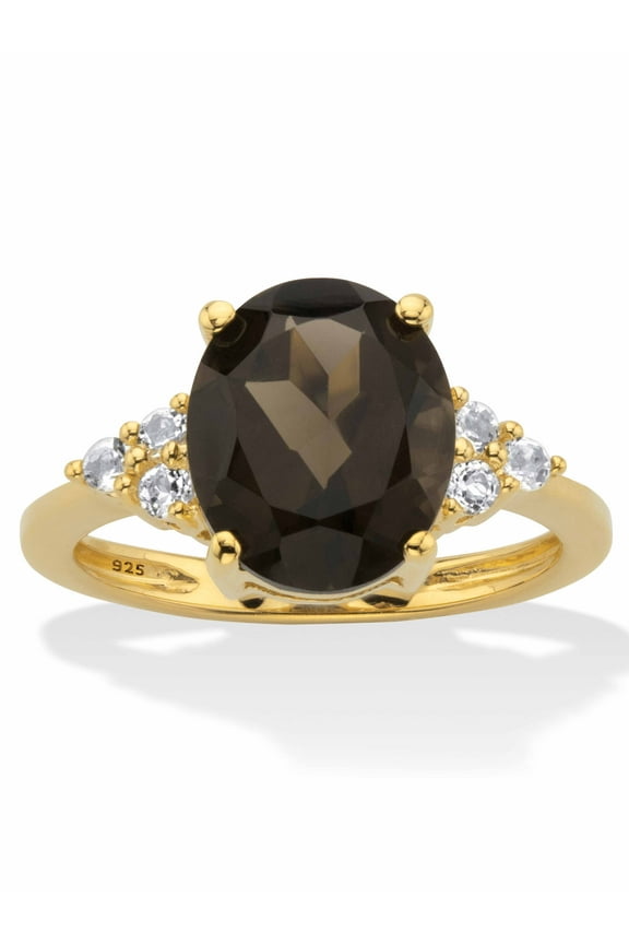 Oval-Cut Purple Amethyst Yellow Citrine or Blue Topaz with White Topaz Two Tone Ring 14k Gold-Plated Sterling Silver