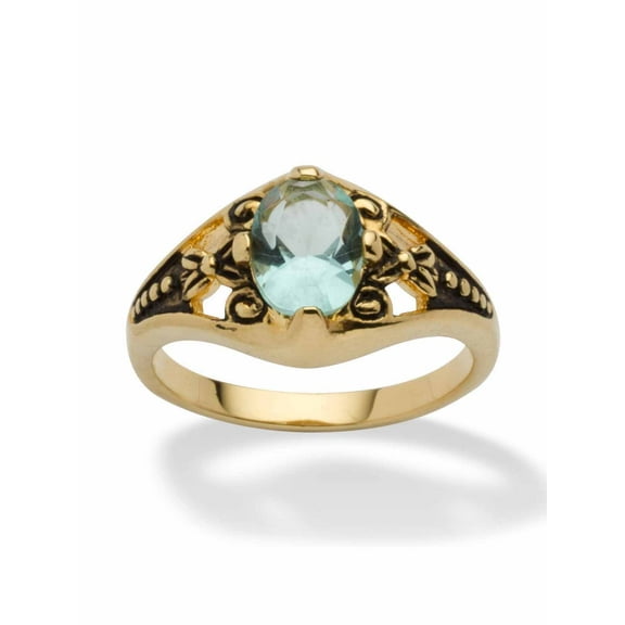 PalmBeach Jewelry Oval-Cut Simulated Birthstone Filigree Ring in Antiqued Gold-Plated