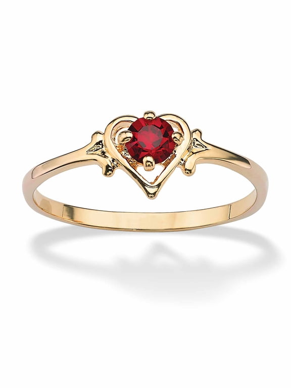 Oval-Cut Simulated Birthstone Heart-Shaped Ring in Gold-Plated