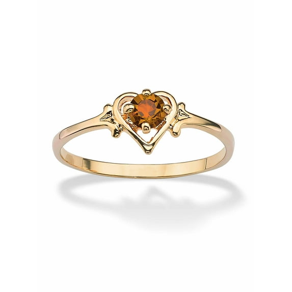 PalmBeach Jewelry Oval-Cut Simulated Birthstone Heart-Shaped Ring in Gold-Plated