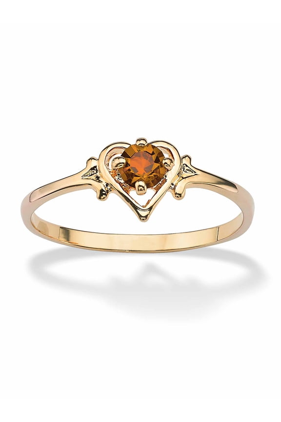 Oval-Cut Simulated Birthstone Heart-Shaped Ring in Gold-Plated
