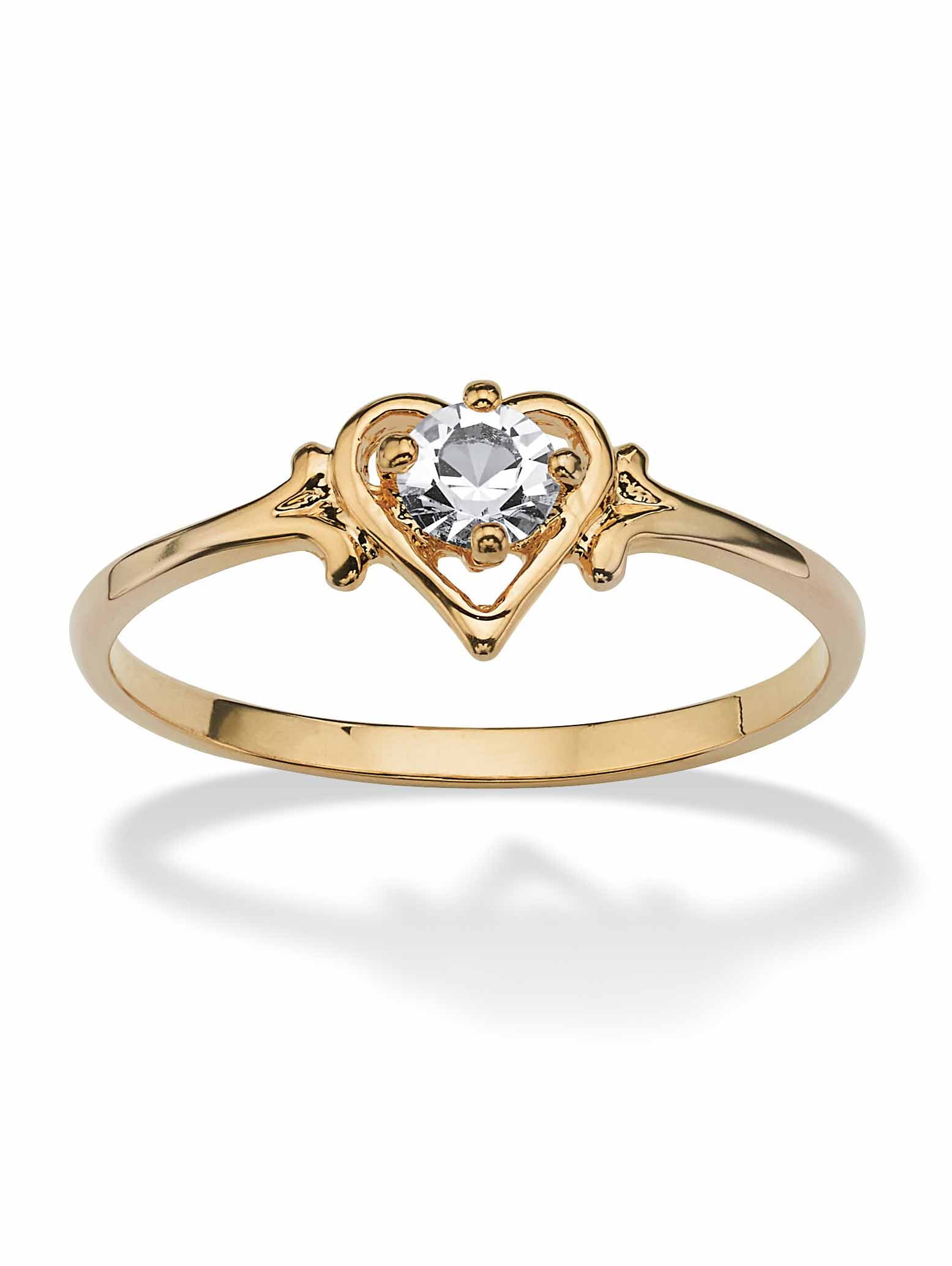PalmBeach Jewelry Oval-Cut Simulated Birthstone Heart-Shaped Ring in Gold-Plated