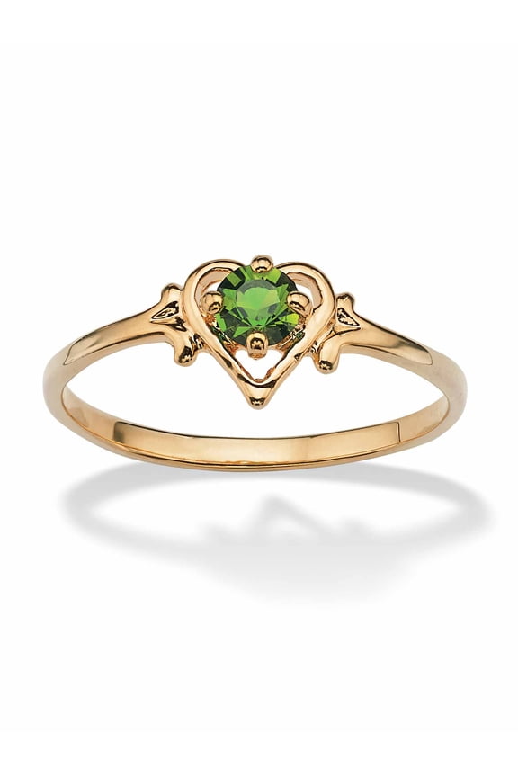 Oval-Cut Simulated Birthstone Heart-Shaped Ring in Gold-Plated