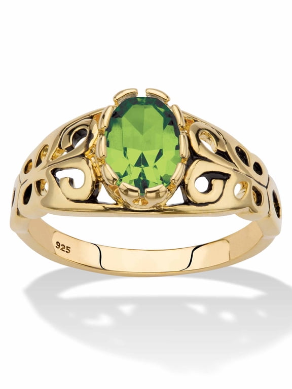 Oval-Cut Simulated Birthstone Ring in Silver or Gold-Plated Sterling Silver