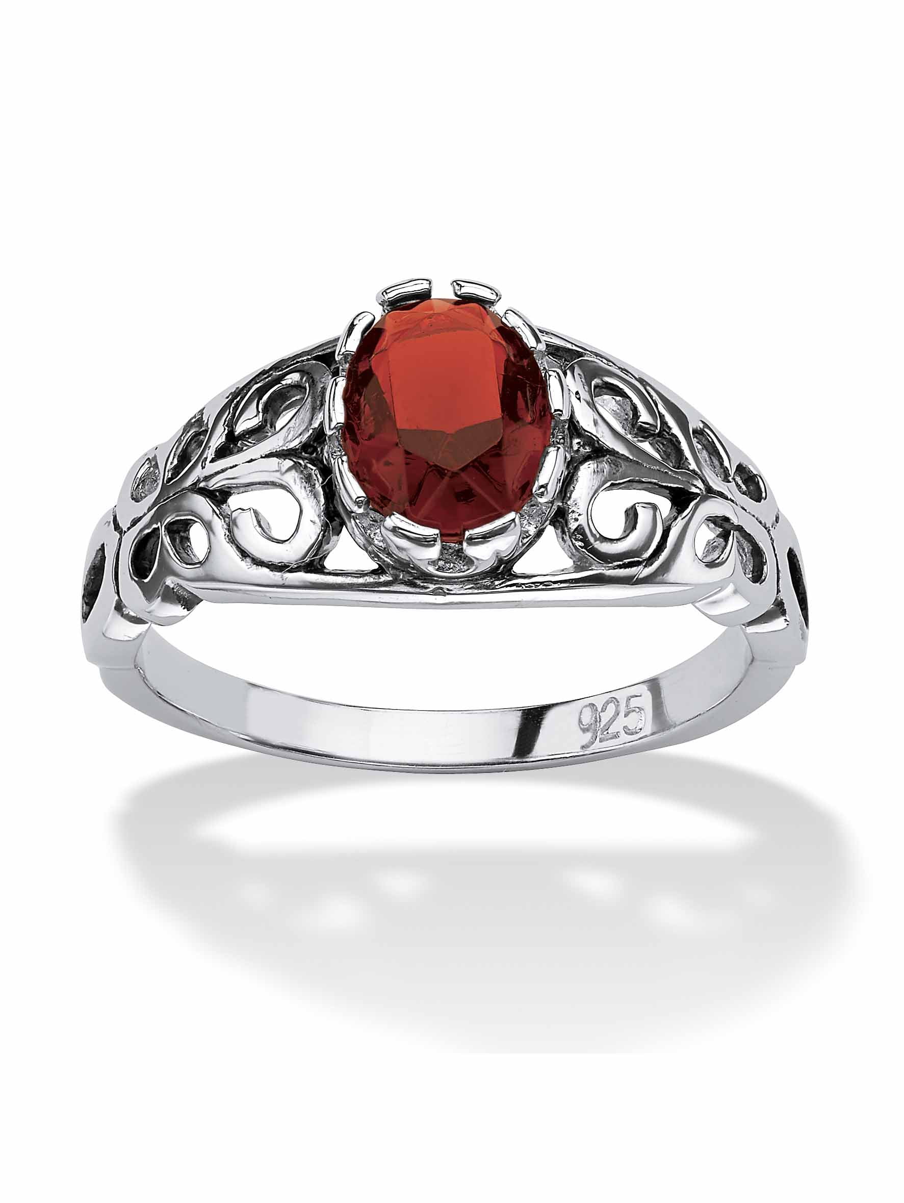 PalmBeach Jewelry Oval-Cut Simulated Birthstone Ring in Silver or Gold-Plated Sterling Silver