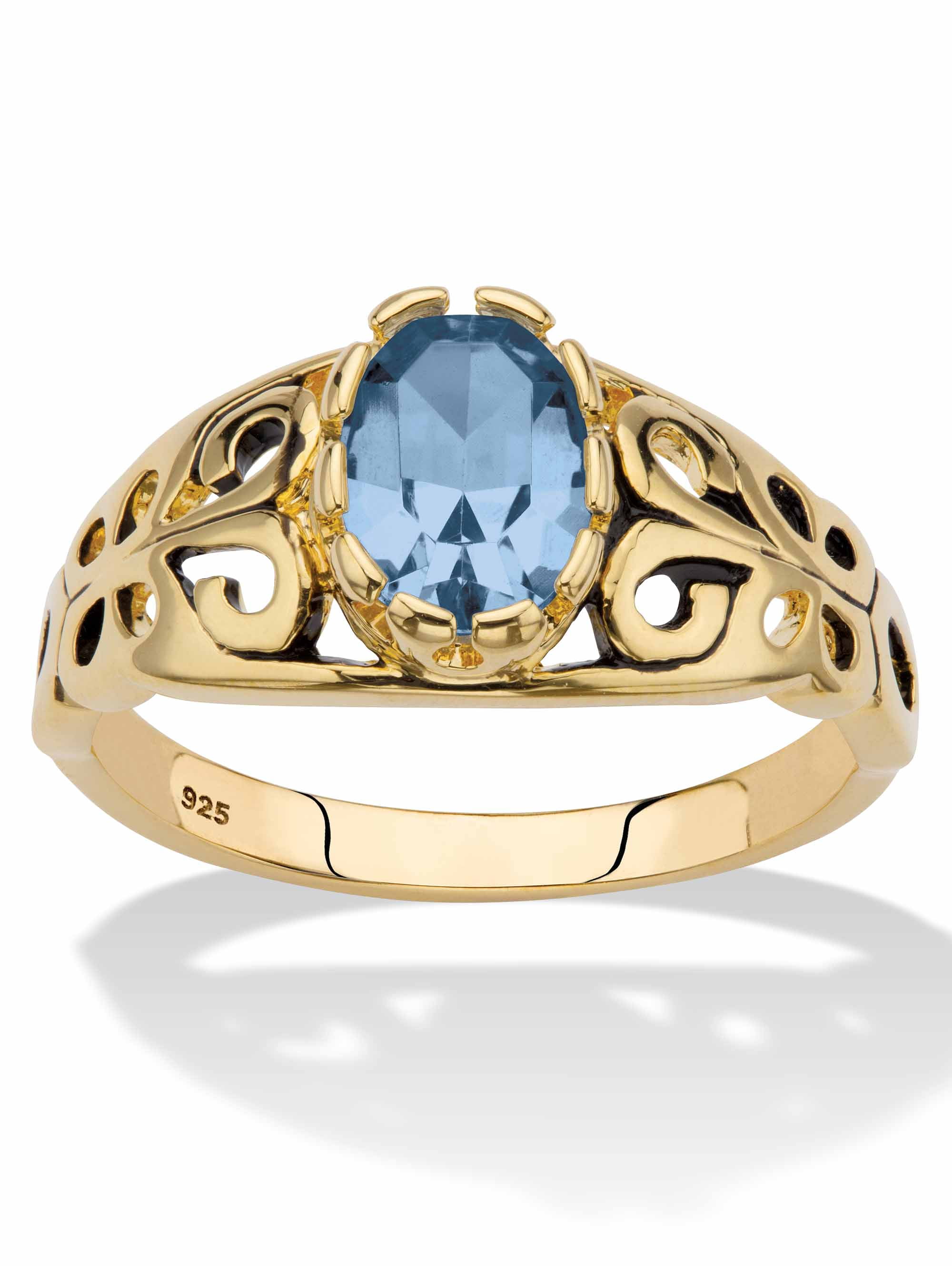 PalmBeach Jewelry Oval-Cut Simulated Birthstone Ring in Silver or Gold-Plated Sterling Silver