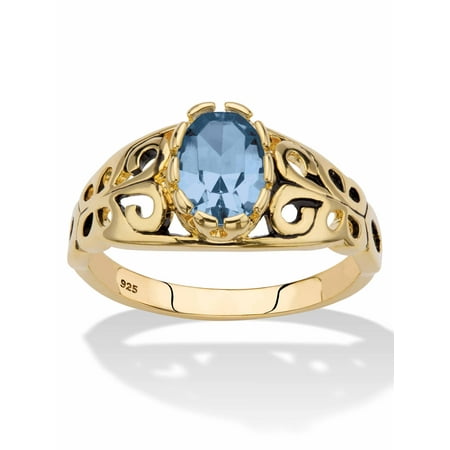PalmBeach Jewelry Oval-Cut Simulated Birthstone Ring in Silver or Gold-Plated Sterling Silver