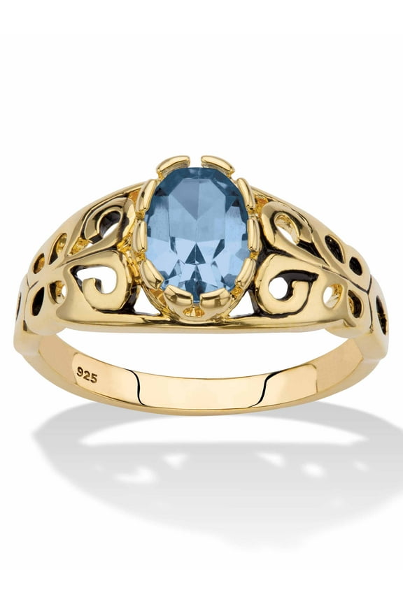Oval-Cut Simulated Birthstone Ring in Silver or Gold-Plated Sterling Silver