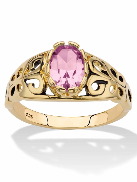 Oval-Cut Simulated Birthstone Ring in Silver or Gold-Plated Sterling Silver