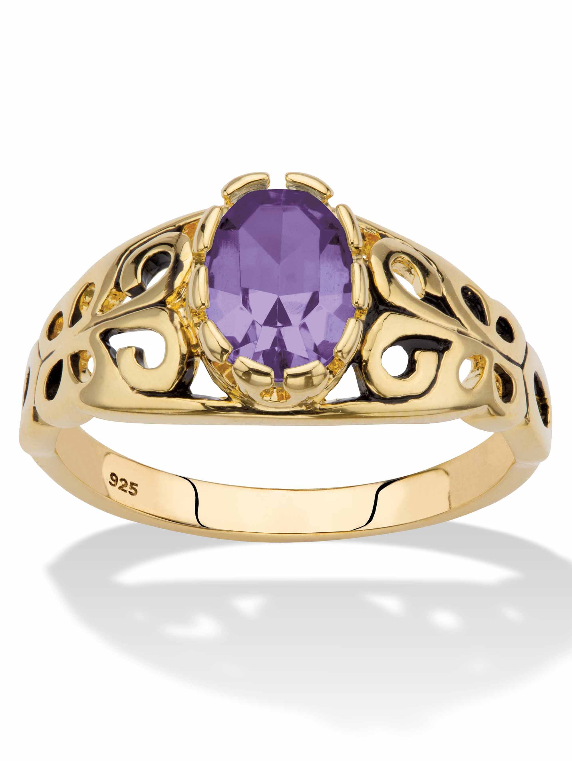 PalmBeach Jewelry Oval-Cut Simulated Birthstone Ring in Silver or Gold-Plated Sterling Silver
