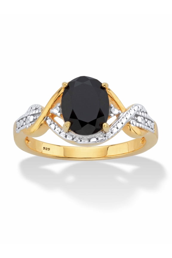 Oval-Cut Simulated Pink Morganite or Natural Black Onyx and Diamond Accent Crossover Ring in 18k Gold-Plated Sterling Silver