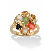 PalmBeach Jewelry Oval Genuine Coral, Opal, Jade, Onyx and Tiger's-Eye Cluster 18k Gold-Plated Ring