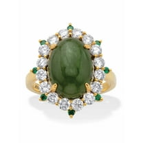 PalmBeach Jewelry Oval Genuine Green Jade and Round Cubic Zirconia Halo Ring 1.27 TCW 18k Gold-plated Sterling Silver