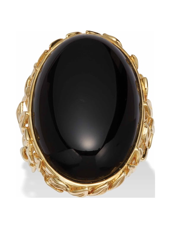 Oval Shaped Genuine Black Agate Cabochon 18k Yellow Gold Cabochon Ring