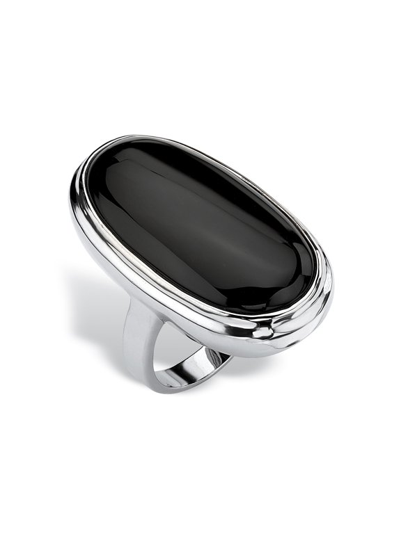 Oval-Shaped Genuine Onyx Yellow Gold-Plated or Silvertone