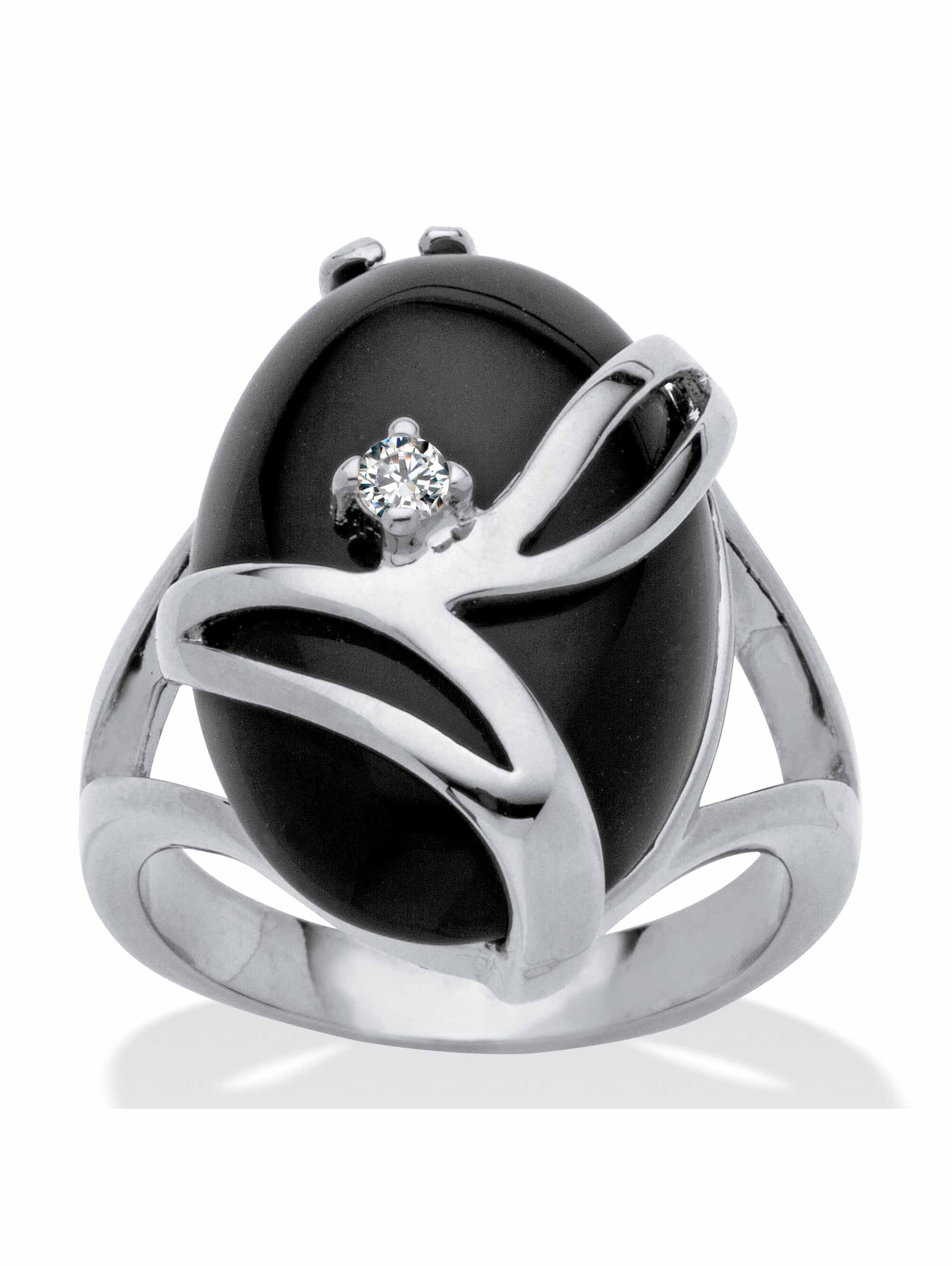 PalmBeach Jewelry Oval-Shaped Onyx and Crystal Accent Cocktail Ring in Gold-Plated or Platinum-Plated