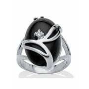 PALMBEACH JEWELRY Oval-Shaped Onyx and Crystal Accent Cocktail Ring in Gold-Plated or Platinum-Plated