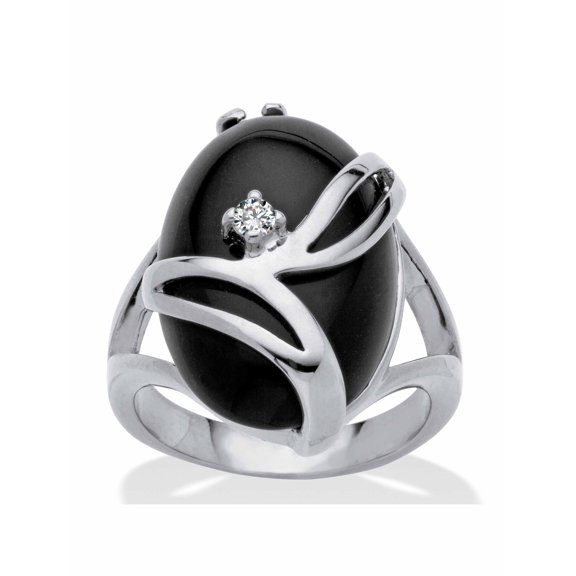 PalmBeach Jewelry Oval-Shaped Onyx and Crystal Accent Cocktail Ring in Gold-Plated or Platinum-Plated