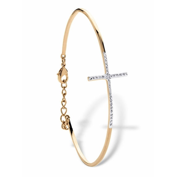 PalmBeach Jewelry Pave Diamond Accent Horizontal Cross Bracelet 18k Gold-Plated