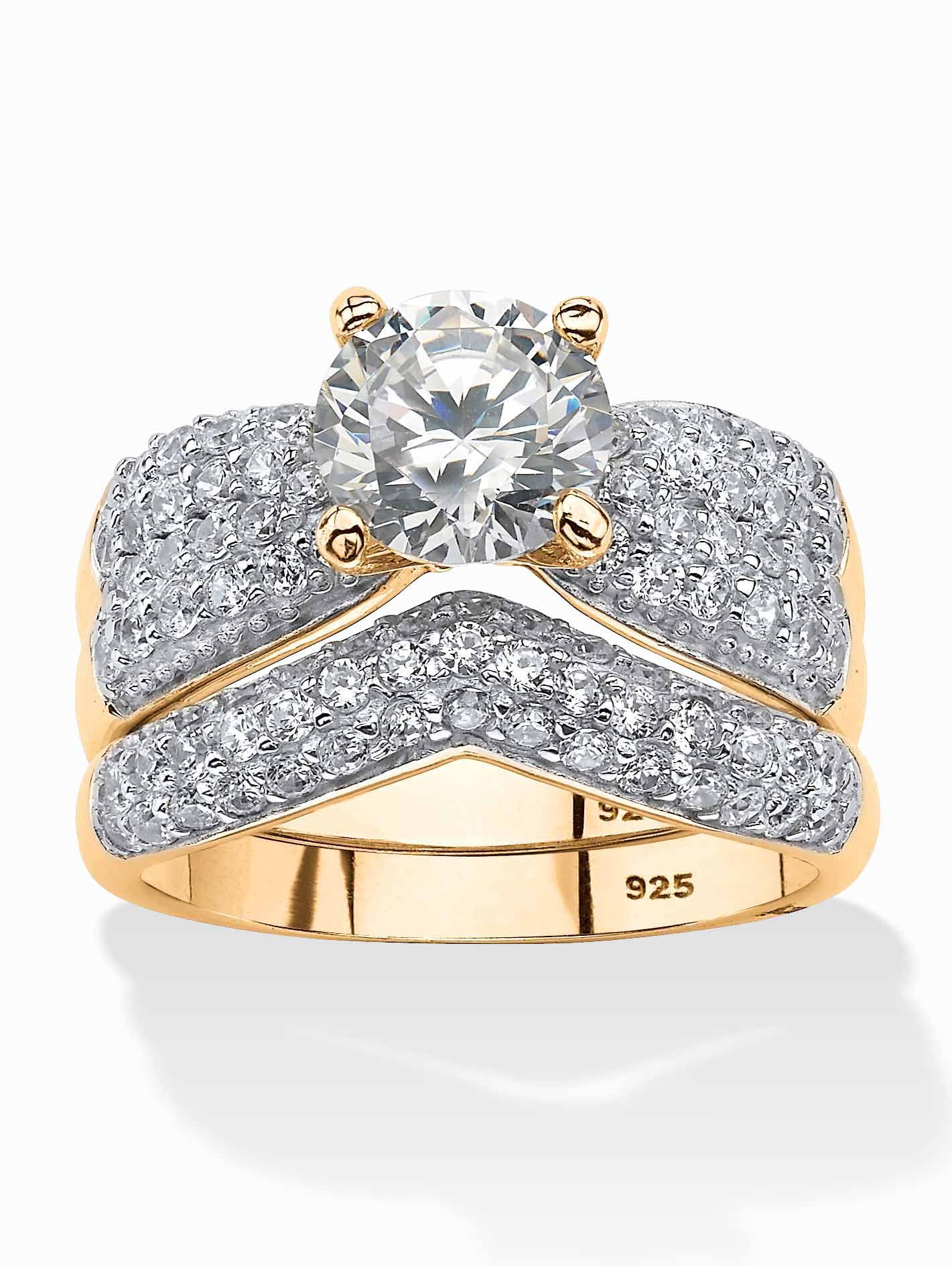 Walmart discount codes: PalmBeach Jewelry CZ Wedding Rings, 3.21 TCW Round Two-Piece Bridal Set in Gold-Plated/Platinum-Plated Sterling Silver