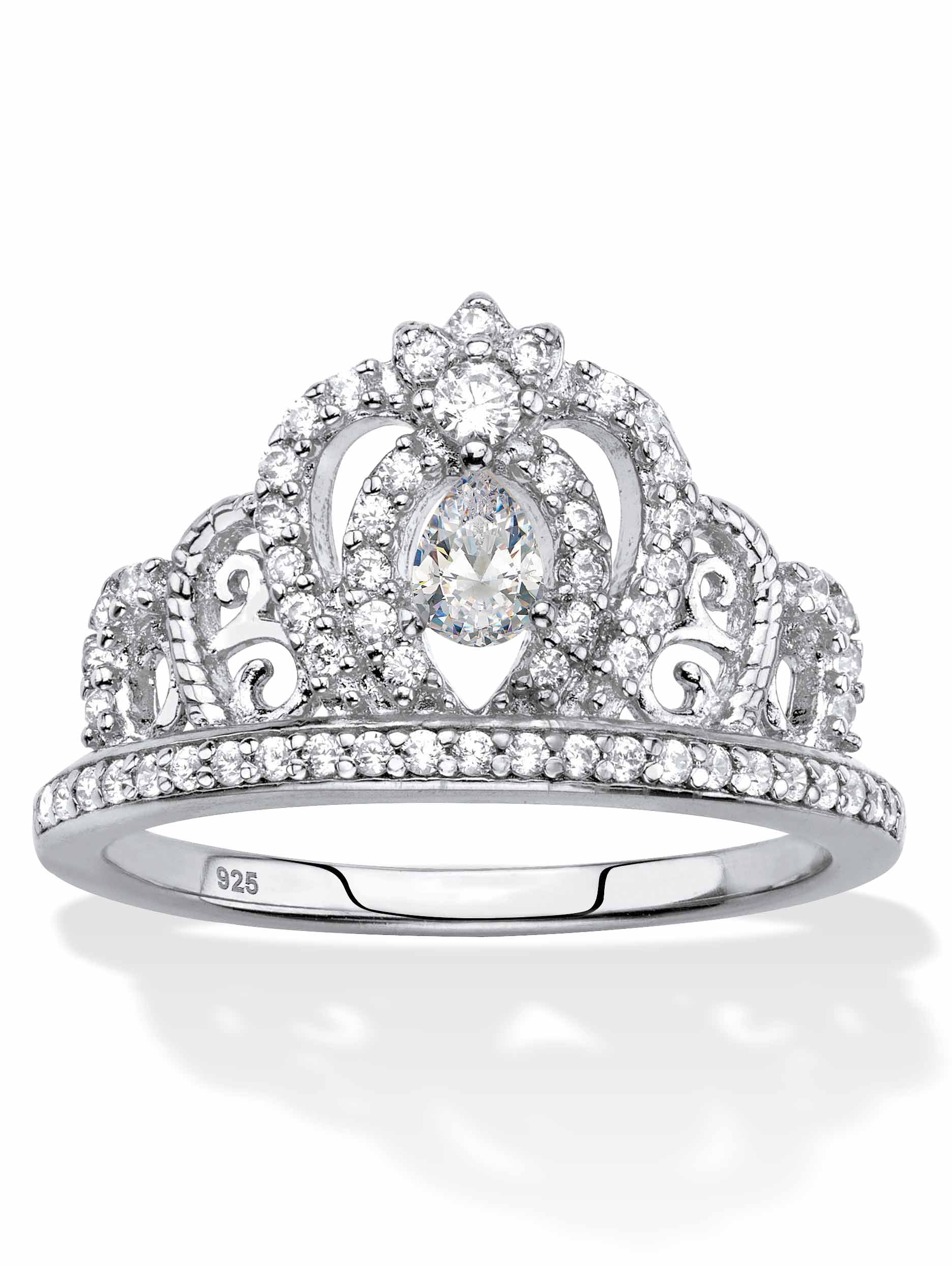 PalmBeach Jewelry Pear-Cut Cubic Zirconia Crown Ring .51 TCW in Gold-Plated or Sterling Silver