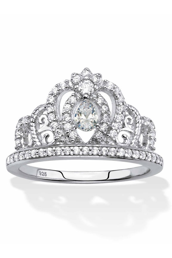 Pear-Cut Cubic Zirconia Crown Ring .51 TCW in Gold-Plated or Sterling Silver