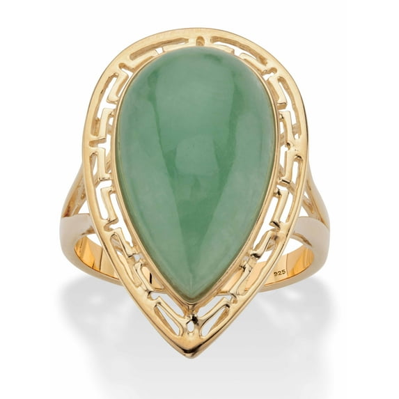 PalmBeach Jewelry Pear-Cut Genuine Green Jade Cutout Halo Cabochon Ring in 14k Gold-plated Sterling Silver