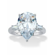 PALMBEACH JEWELRY Pear-Cut and Tapered Baguette Cubic Zirconia Engagement Ring 6.03 TCW Platinum-plated Sterling Silver