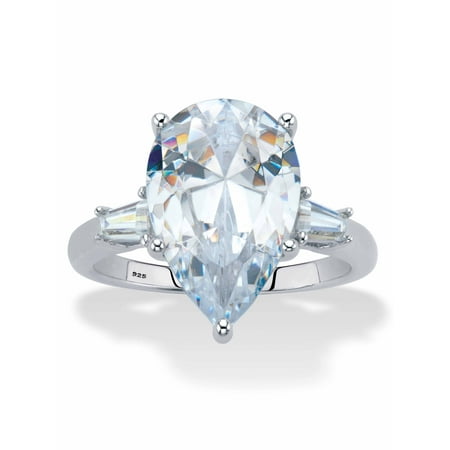 PalmBeach Jewelry Pear-Cut and Tapered Baguette Cubic Zirconia Engagement Ring 6.03 TCW Platinum-plated Sterling Silver