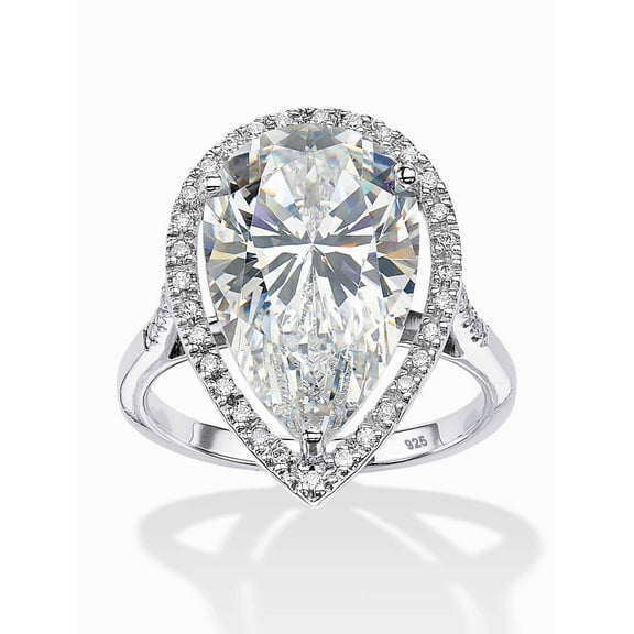 PalmBeach Jewelry Pear or Oval-Cut Cubic Zirconia Halo Ring in Platinum-Plated Sterling Silver