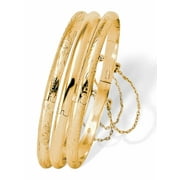 PalmBeach Jewelry Polished, Engraved and Floral Three-Piece Bangle Set in Yellow Gold-Plated or Sterling Silver